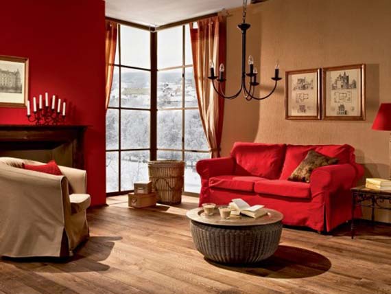 living room designs red brown photo - 7