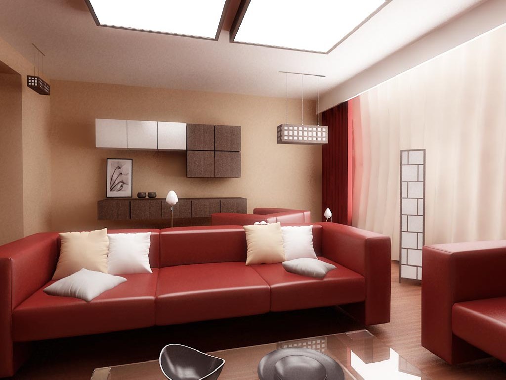 living room designs red brown photo - 9