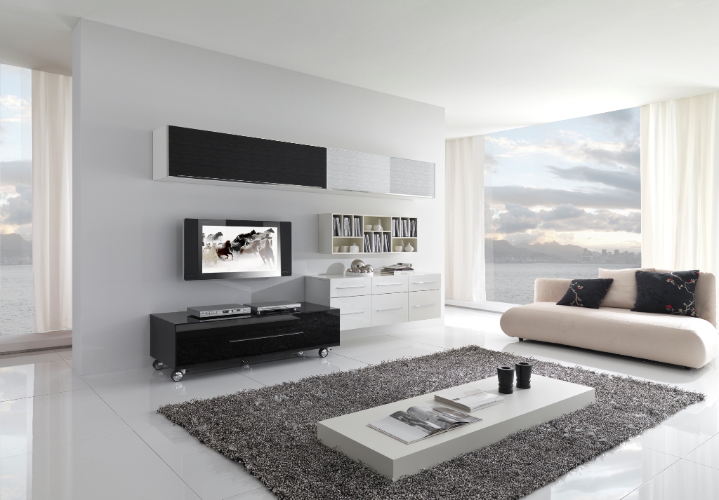 living room with white furniture photo - 1