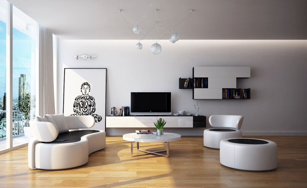 living room with white furniture photo - 8