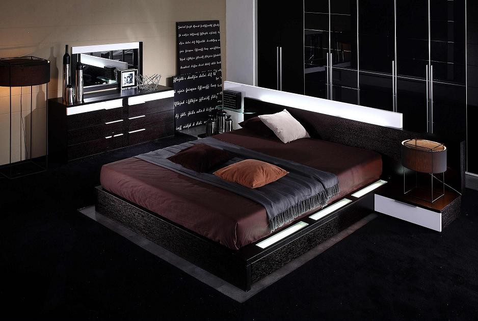 modern bedroom sets with lights photo - 2