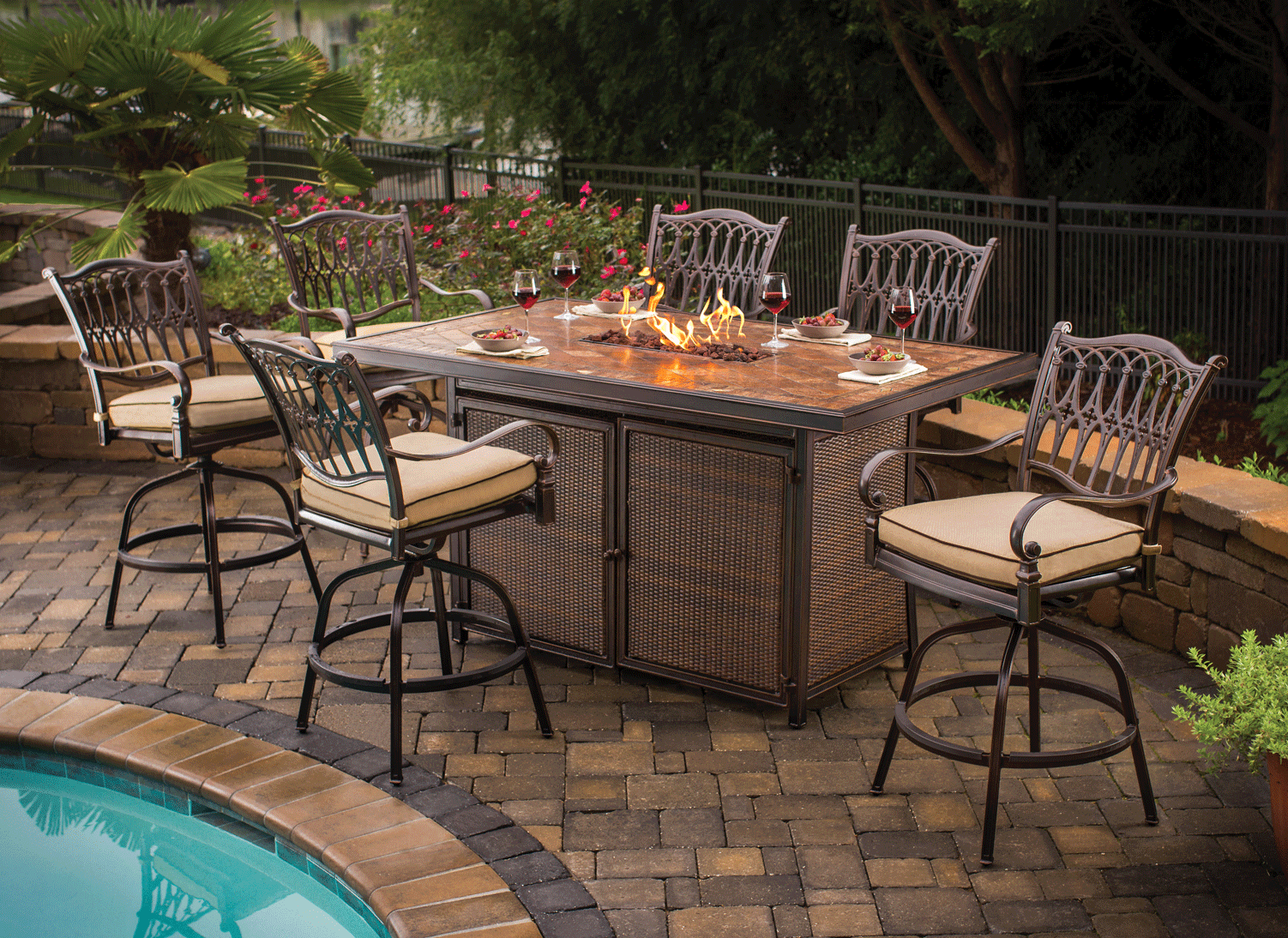 outdoor dining tables with gas fire pit photo - 4