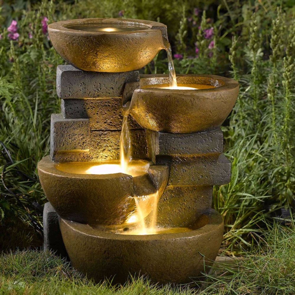outdoor garden fountains with lights photo - 2