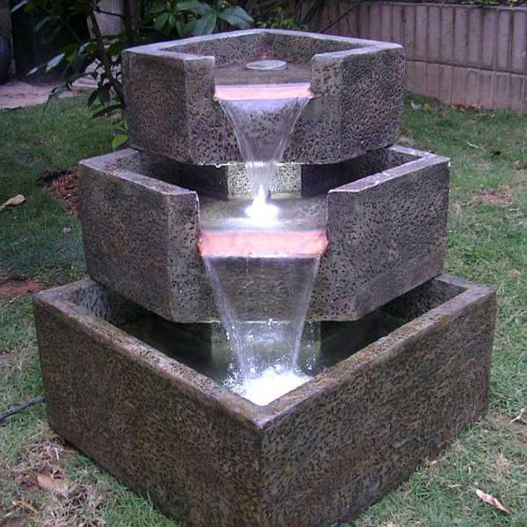 outdoor garden fountains with lights photo - 5