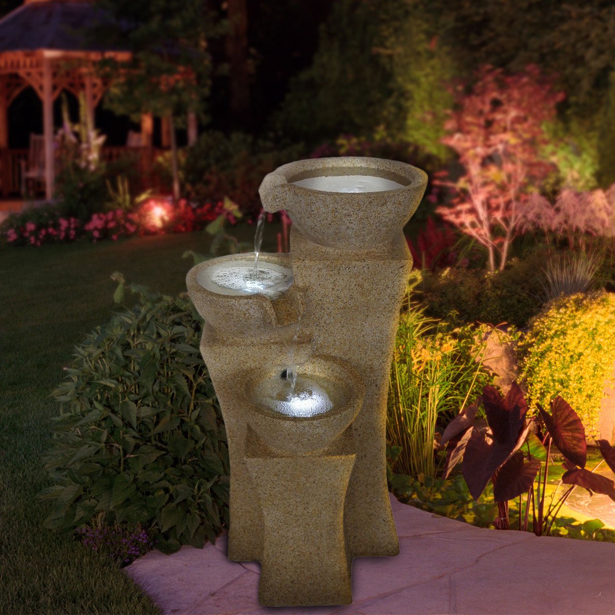 outdoor garden fountains with lights photo - 9