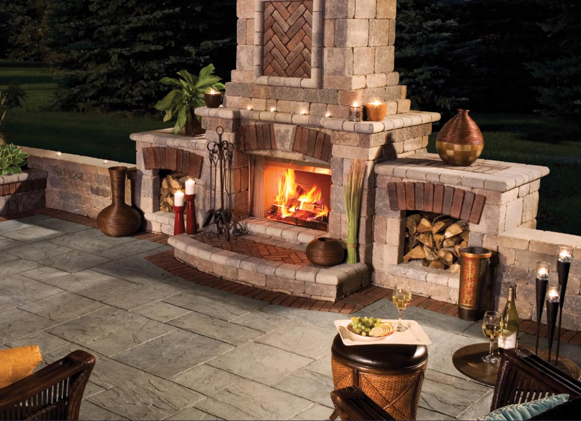 outdoor kitchen and fireplace photo - 7
