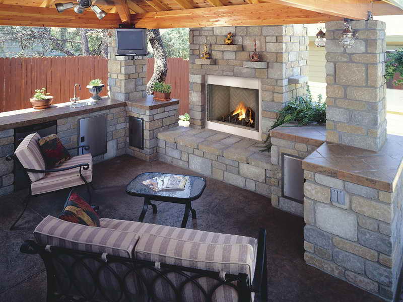 outdoor kitchen and fireplace designs photo - 1