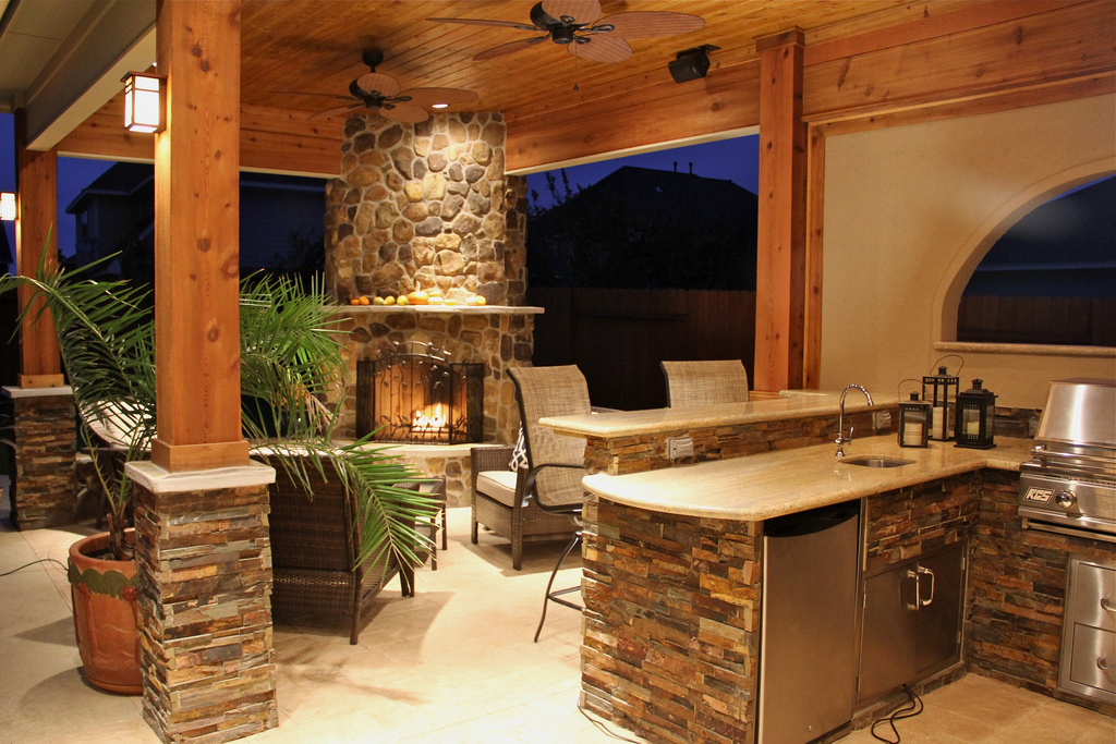 outdoor kitchen and fireplace designs photo - 6