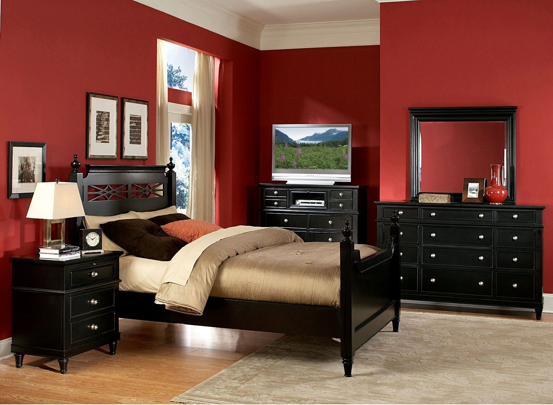 red bedroom black furniture photo - 2