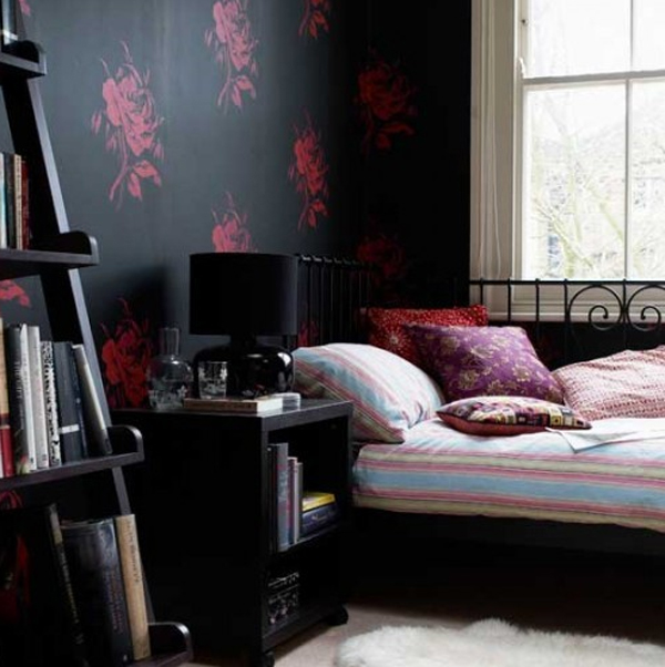 red bedroom black furniture photo - 6