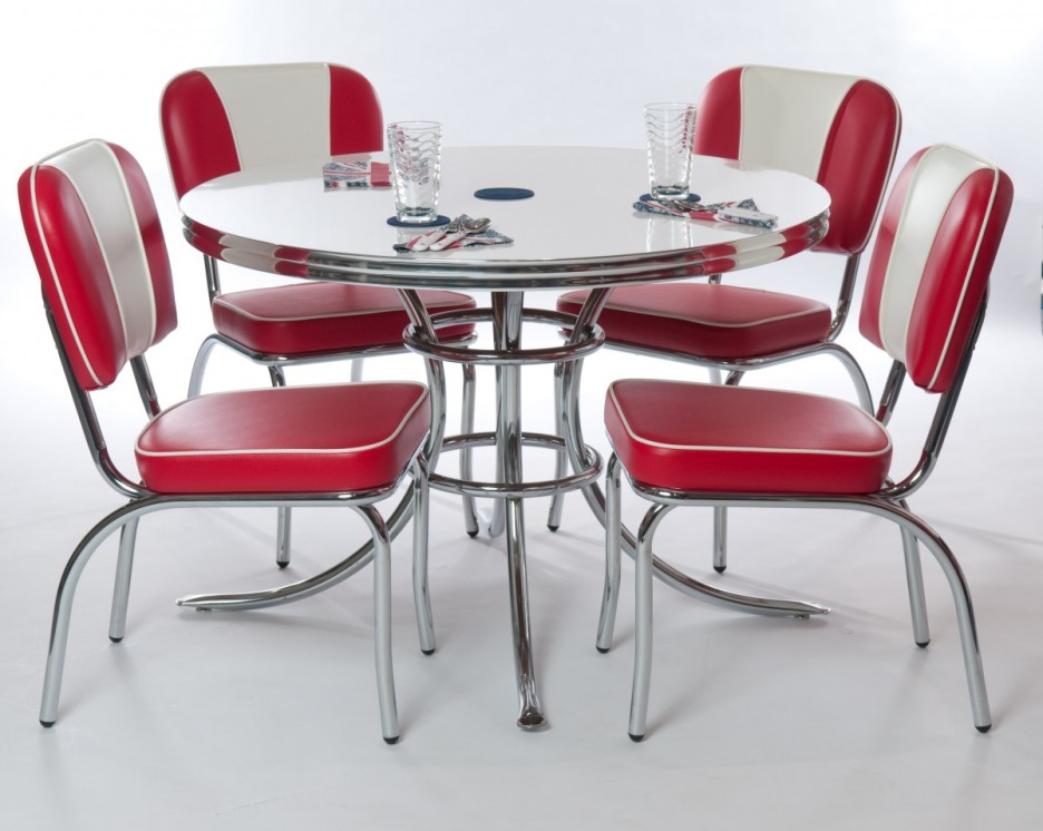 red retro kitchen table chairs photo - 10