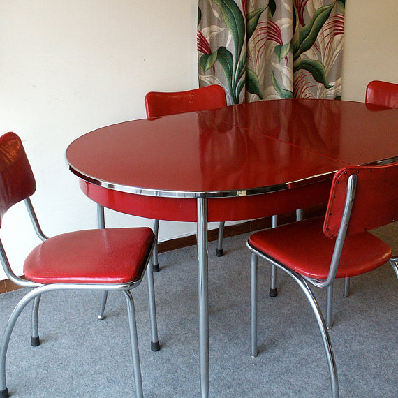 red retro kitchen table chairs photo - 3