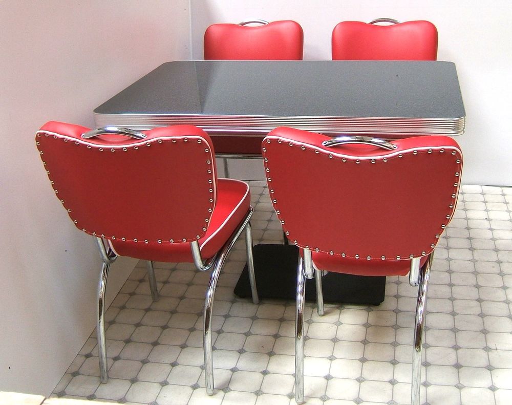 red retro kitchen table chairs photo - 5