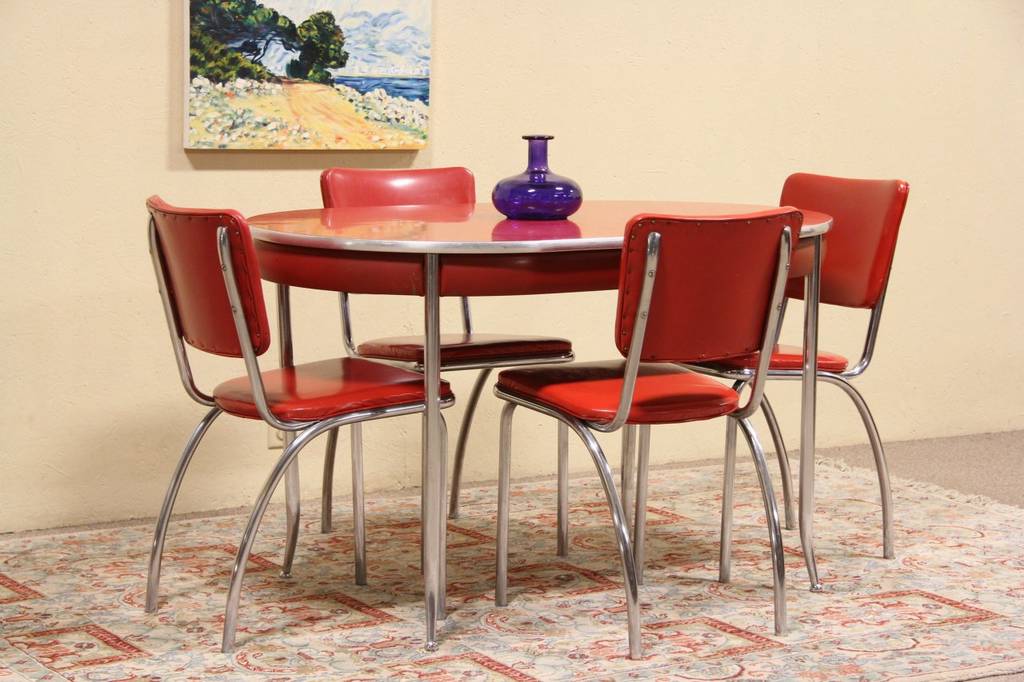 red retro kitchen table chairs photo - 9