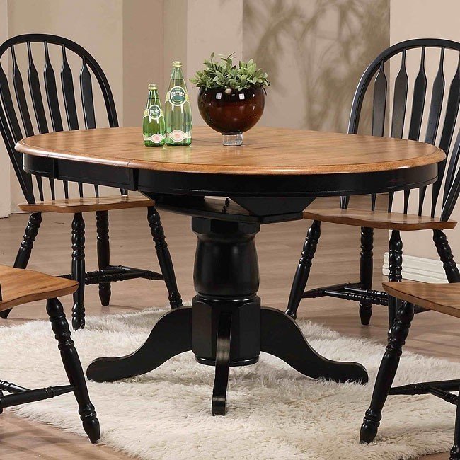 round dining table black oak photo - 6