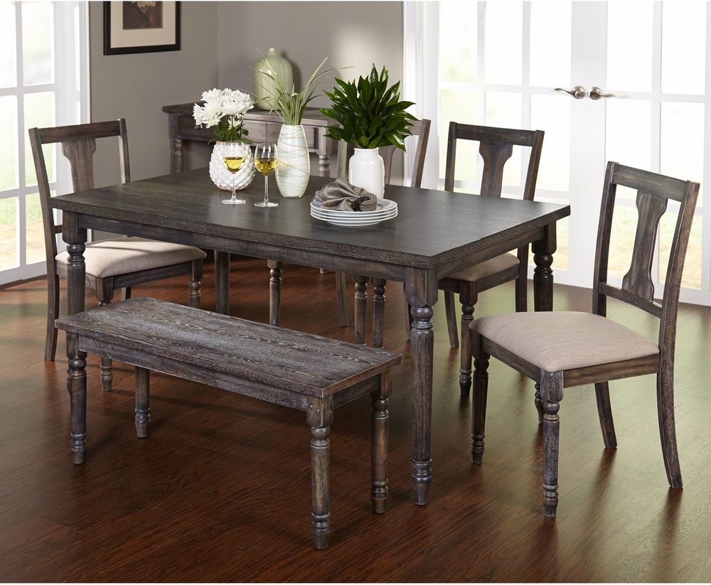 rustic dining room table bench photo - 3