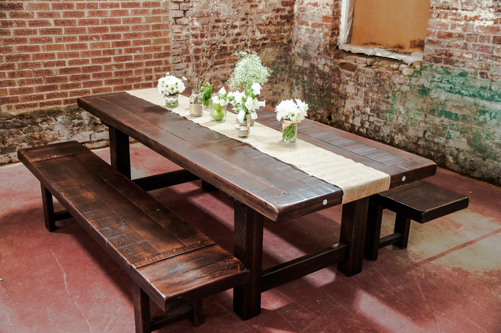 rustic dining room table bench photo - 4