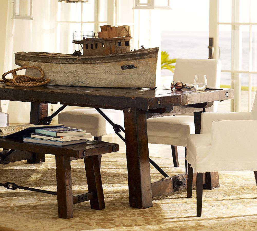 rustic dining room table bench photo - 6