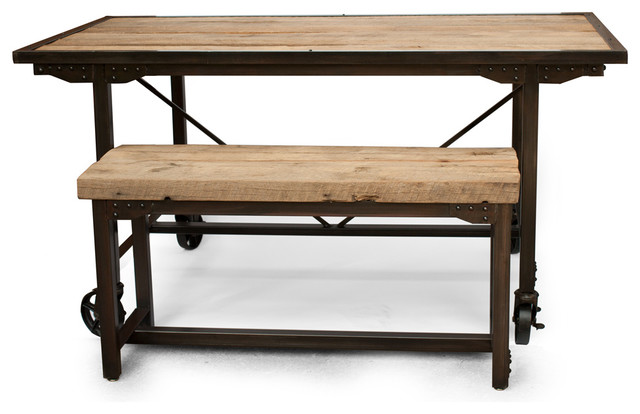 rustic dining room table bench photo - 7