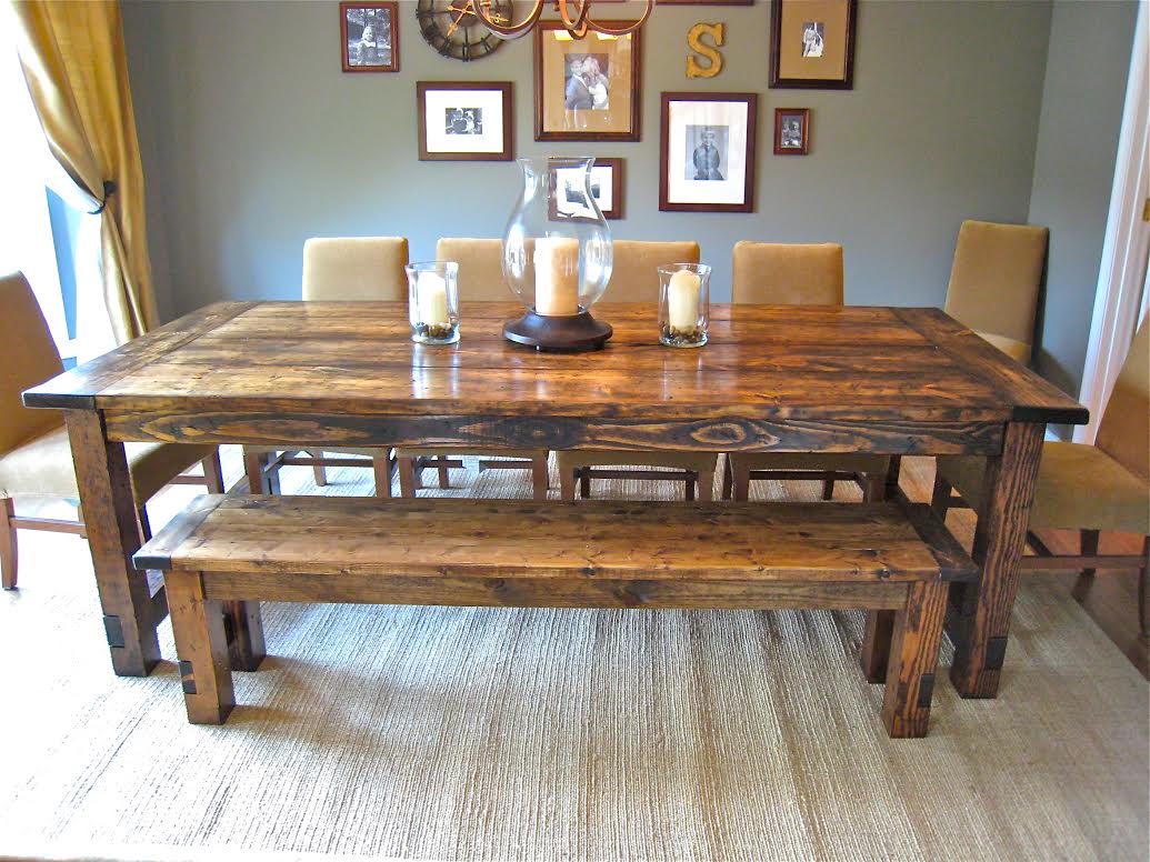 rustic dining room table bench photo - 9