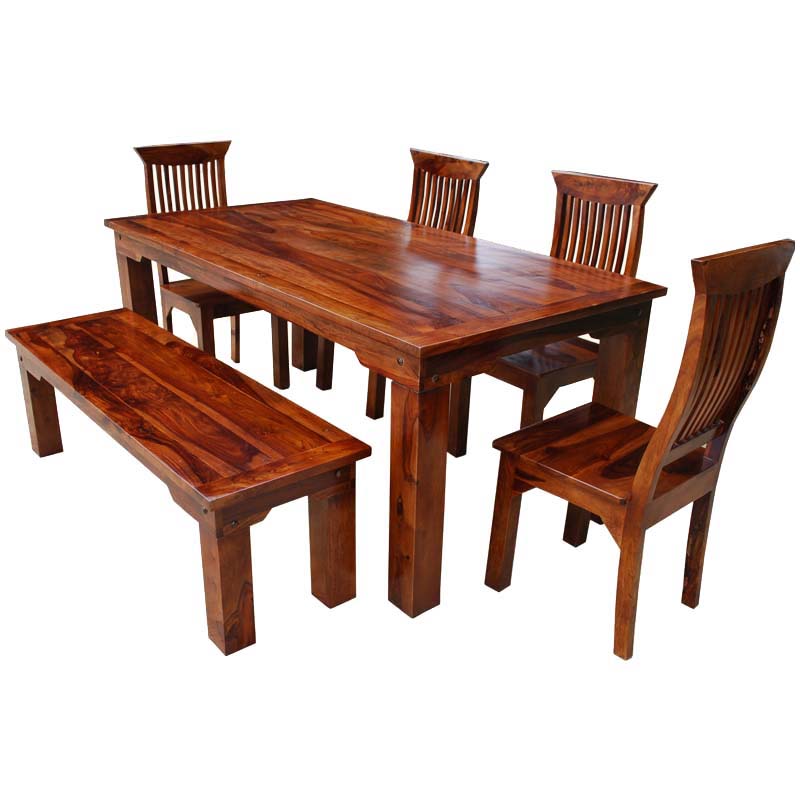 rustic dining set with bench photo - 1