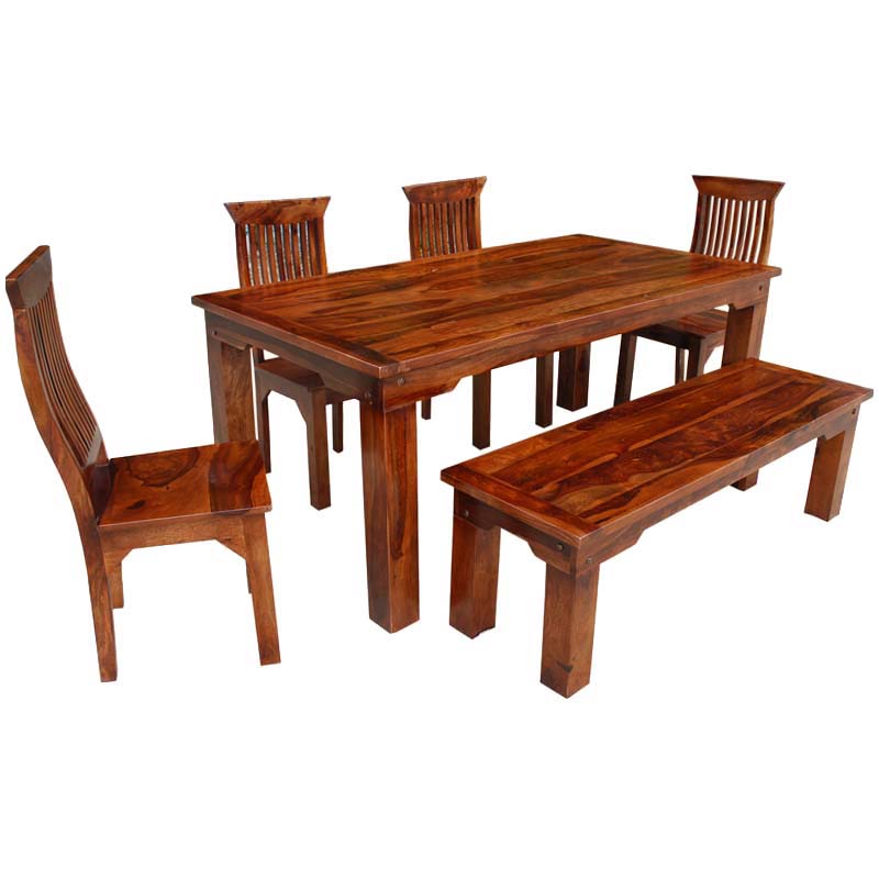 rustic dining set with bench photo - 2