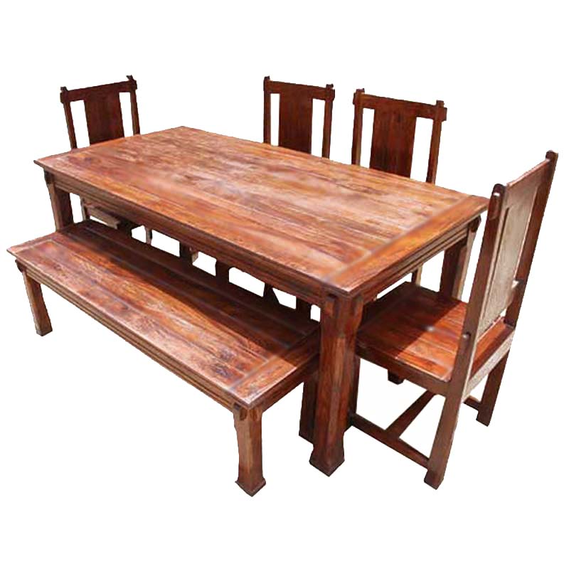 rustic dining set with bench photo - 6