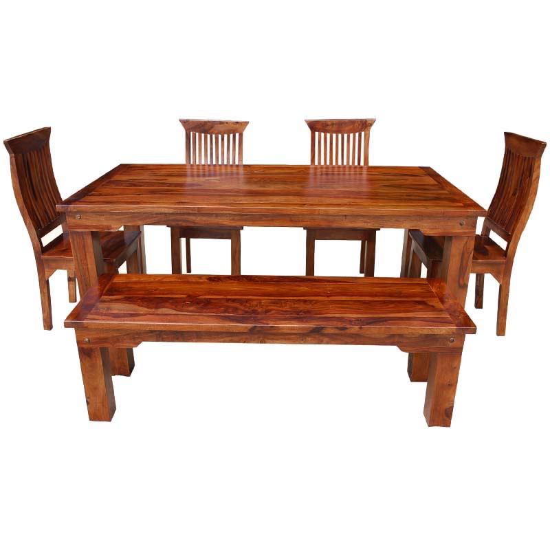 rustic dining set with bench photo - 9