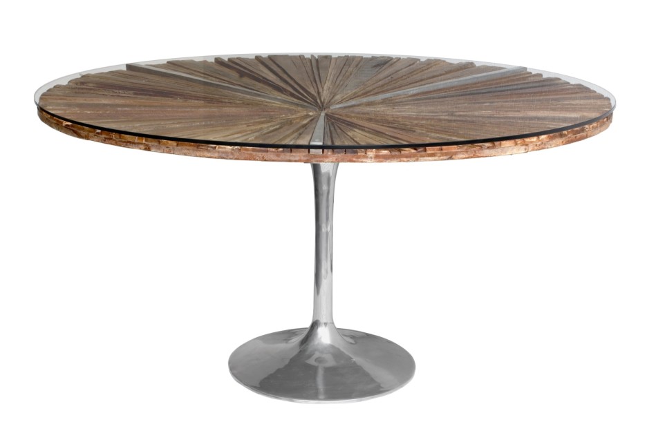 rustic dining table with metal base photo - 10