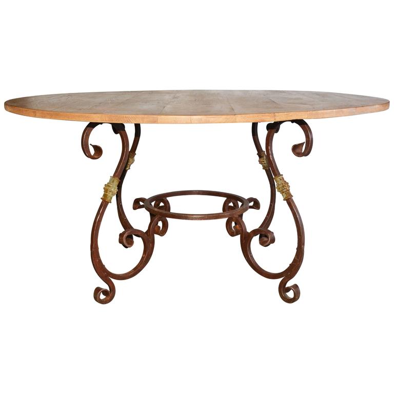 rustic dining table with metal base photo - 8