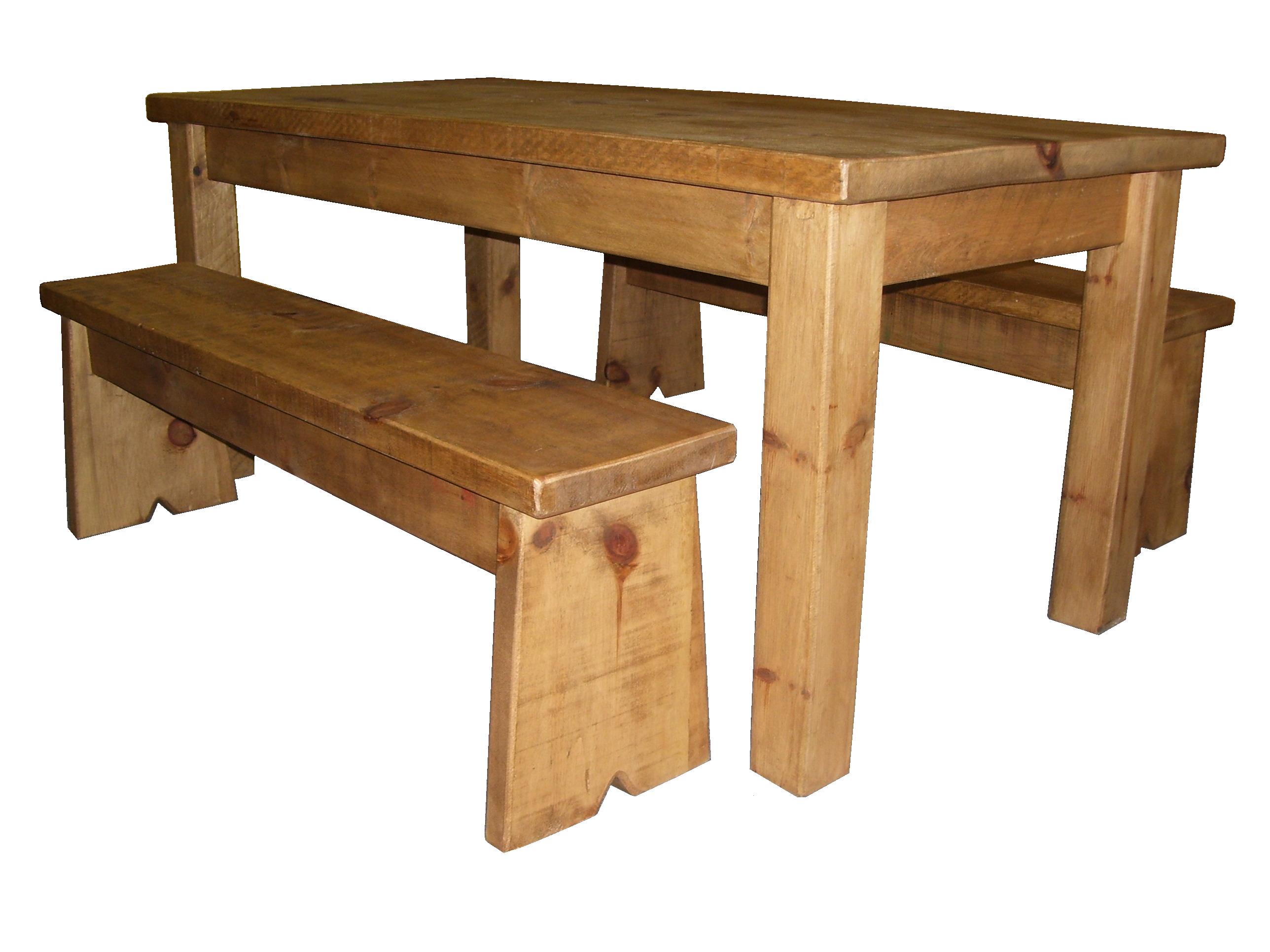 rustic pine dining table bench photo - 1
