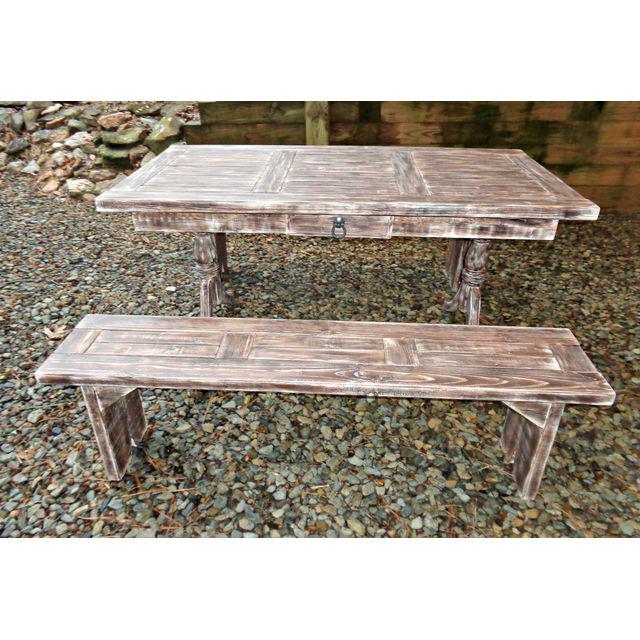 rustic pine dining table bench photo - 10