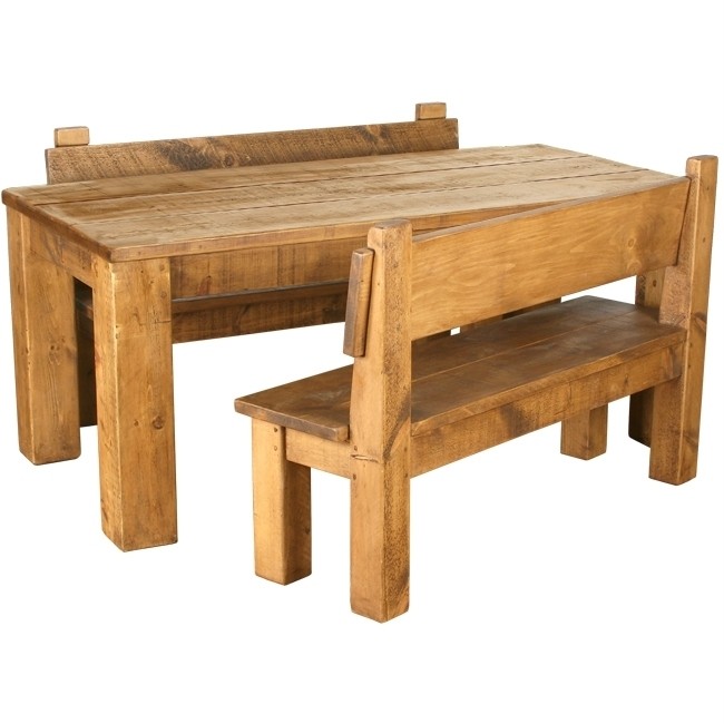 rustic pine dining table bench photo - 3