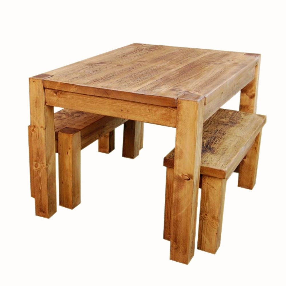 rustic pine dining table bench photo - 9