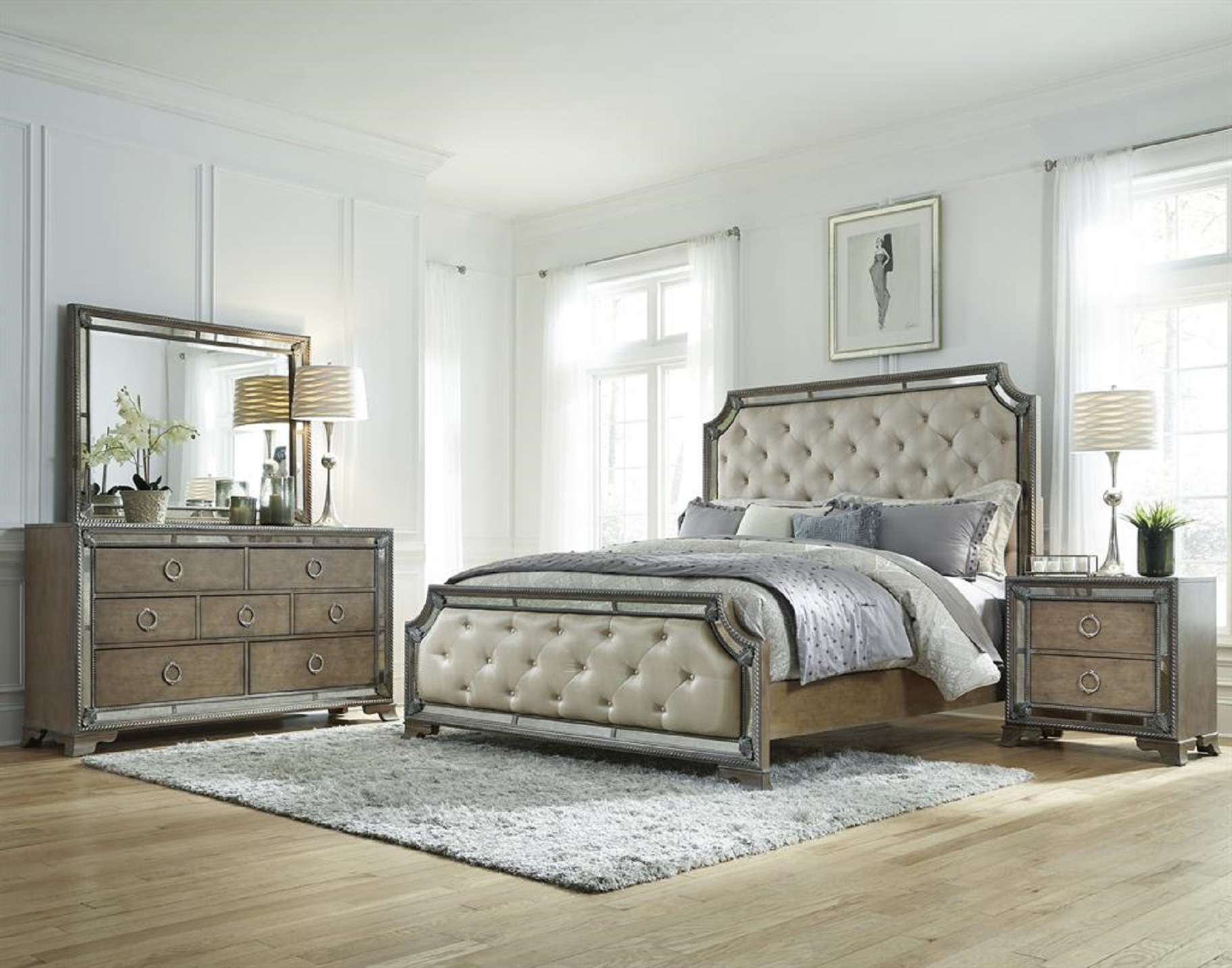 silver mirror bedroom set photo - 9