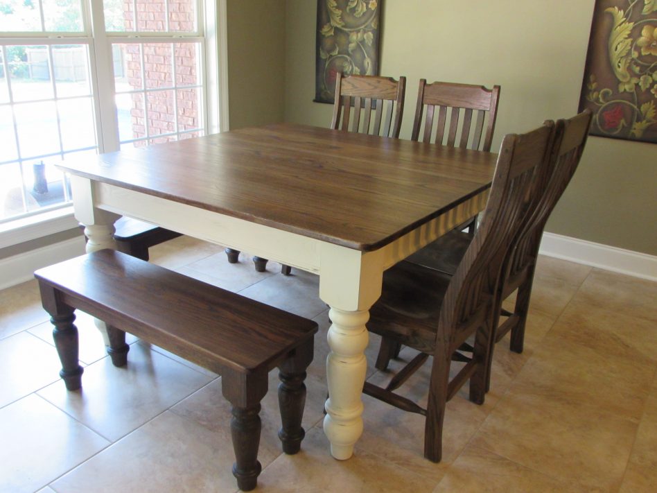 square dining table with bench photo - 2