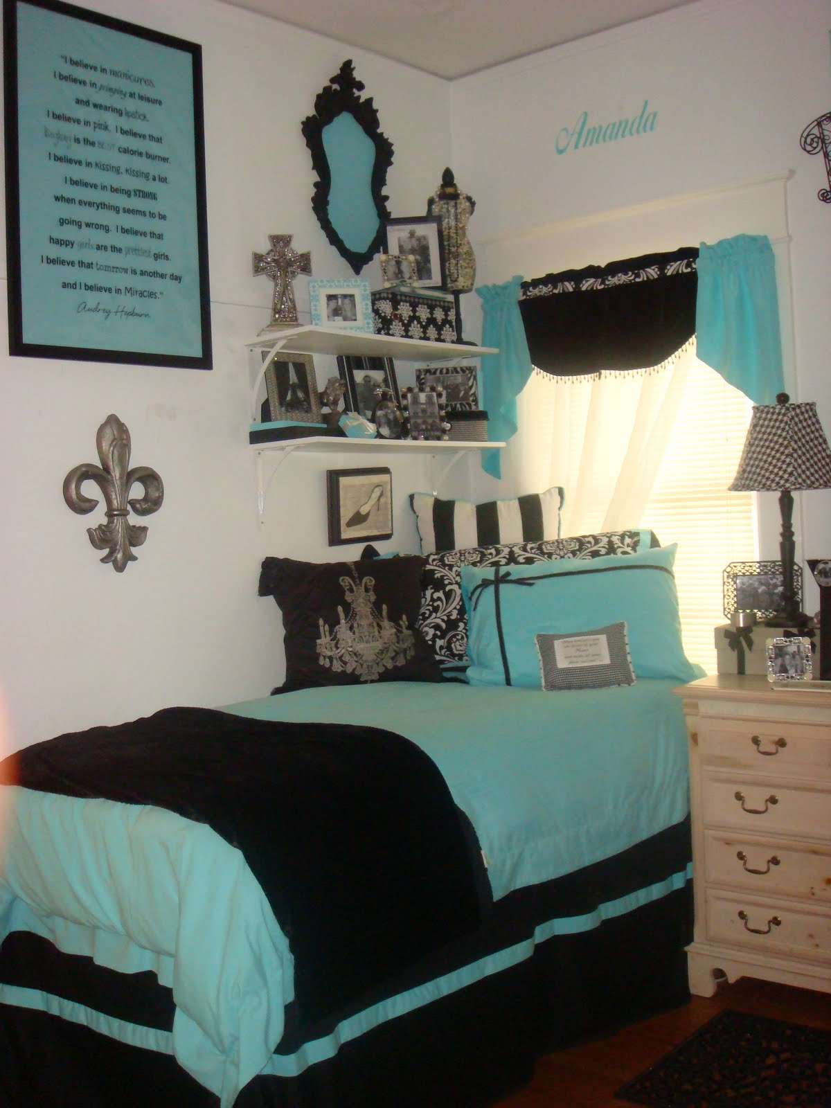 tiffany blue and black and white bedrooms photo - 7
