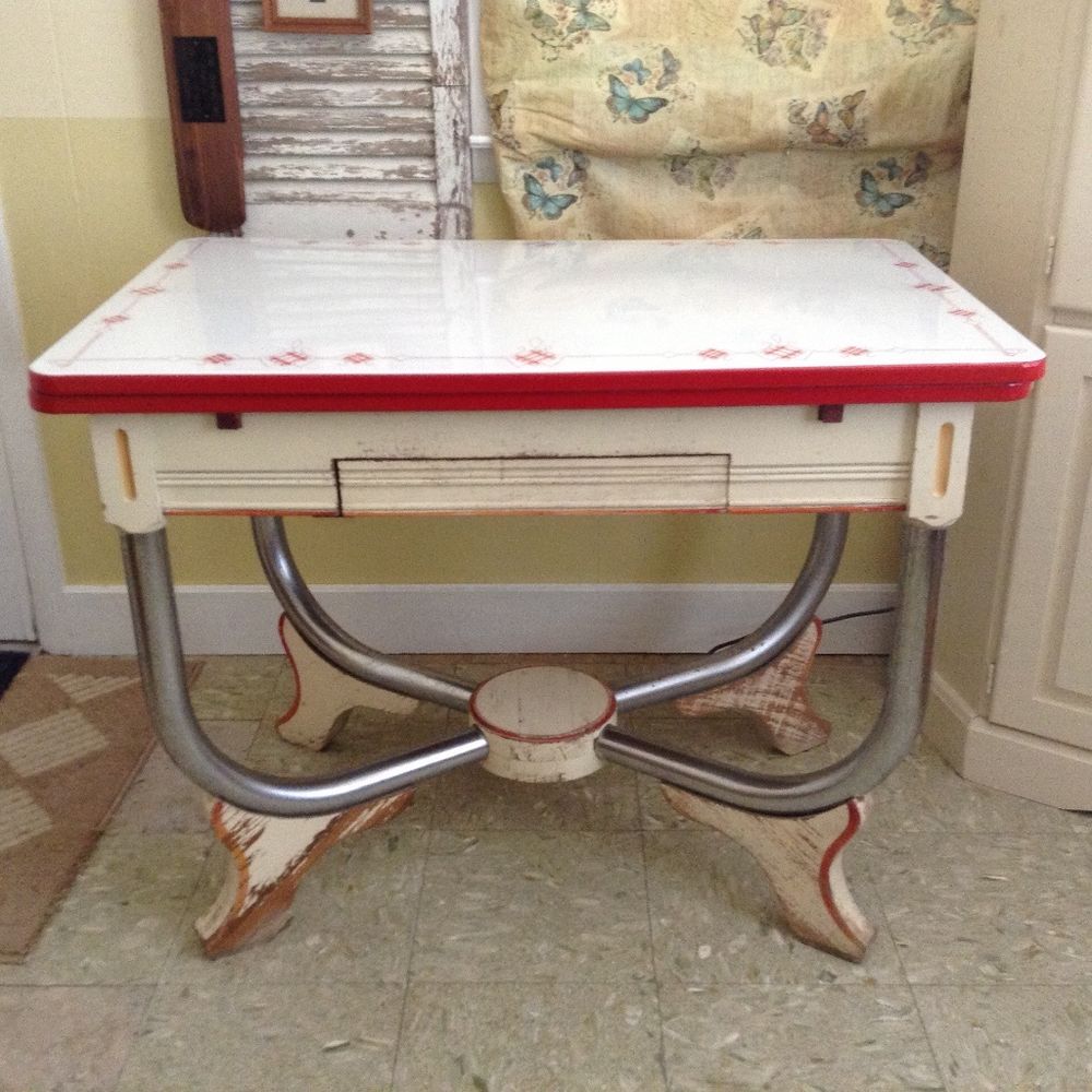 vintage kitchen table with enamel top photo - 2