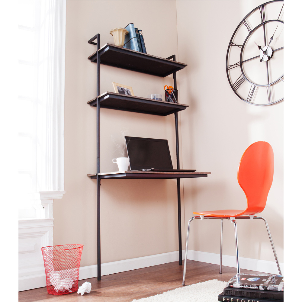 wall mounted desk with shelves photo - 2
