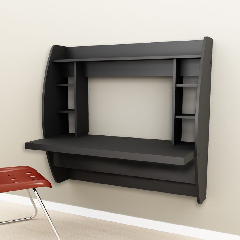 wall mounted desk with shelves photo - 5