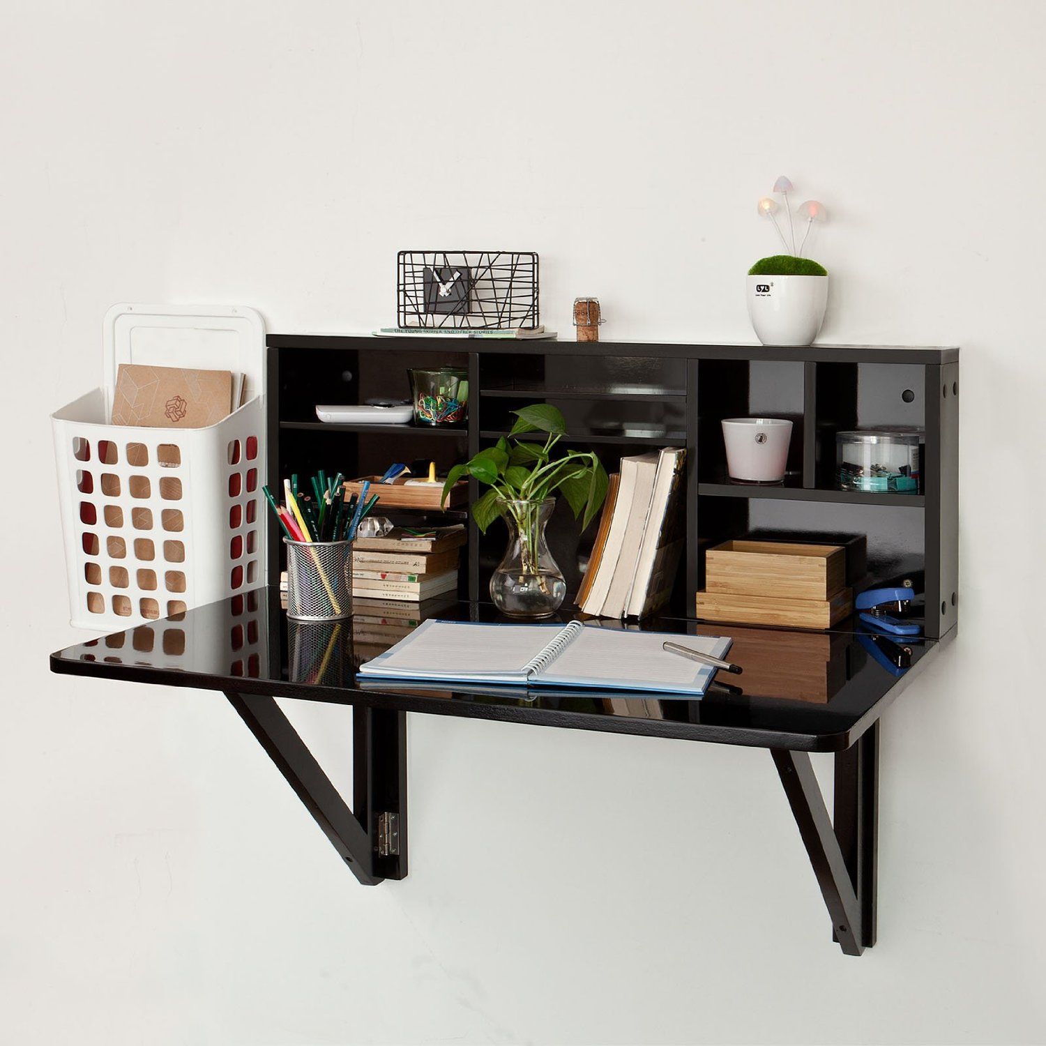 wall mounted desk with shelves photo - 6