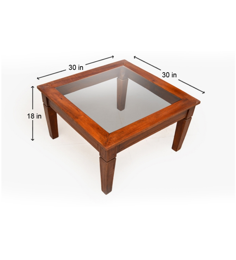 wooden coffee table glass top photo - 3