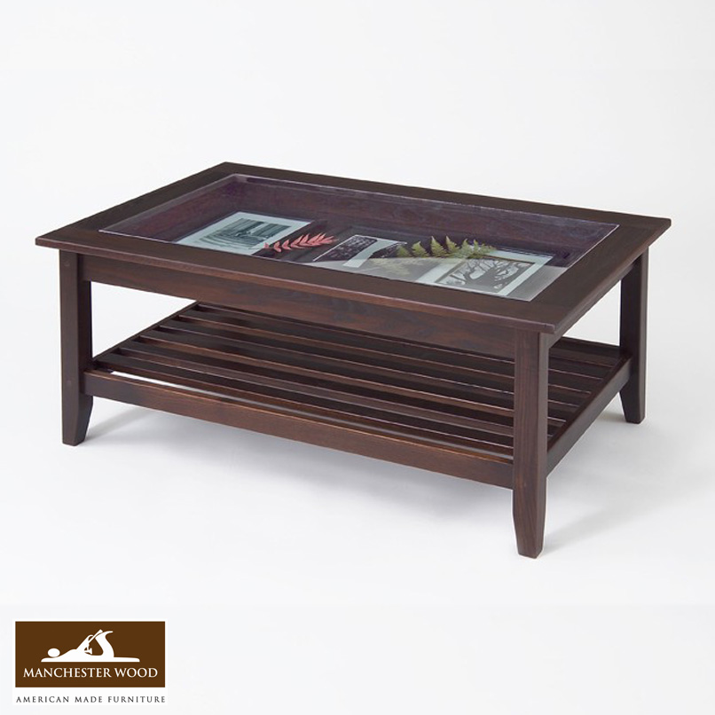 wooden coffee table glass top photo - 4