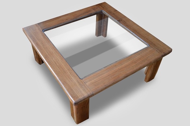 wooden coffee table glass top photo - 8