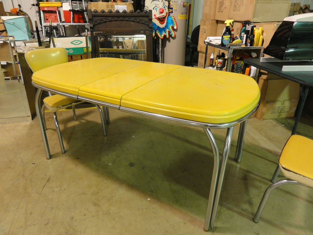 yellow retro kitchen table chairs photo - 3