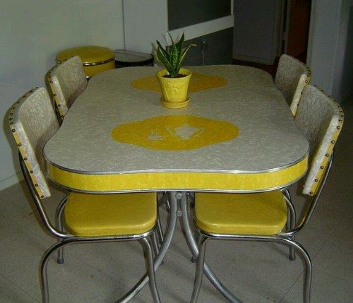 yellow retro kitchen table chairs photo - 6