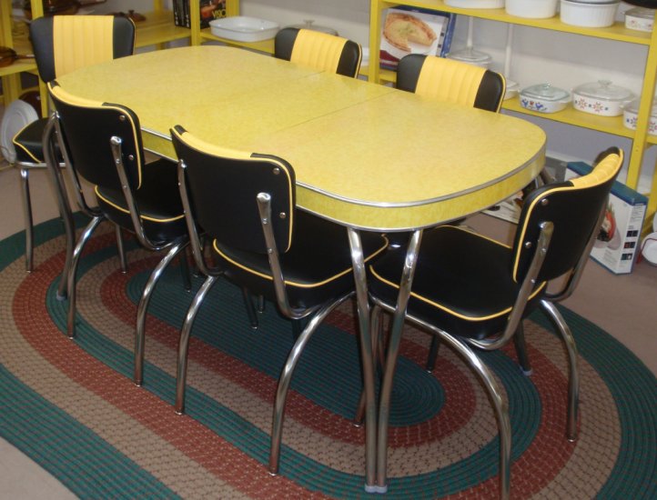 yellow retro kitchen table chairs photo - 7